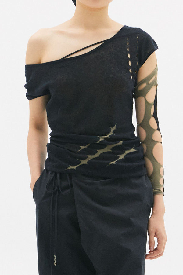RUI built 25 spring and summer thorn intarsia short-sleeved vest RUI-RSS25KN01-HEI Black Onyx